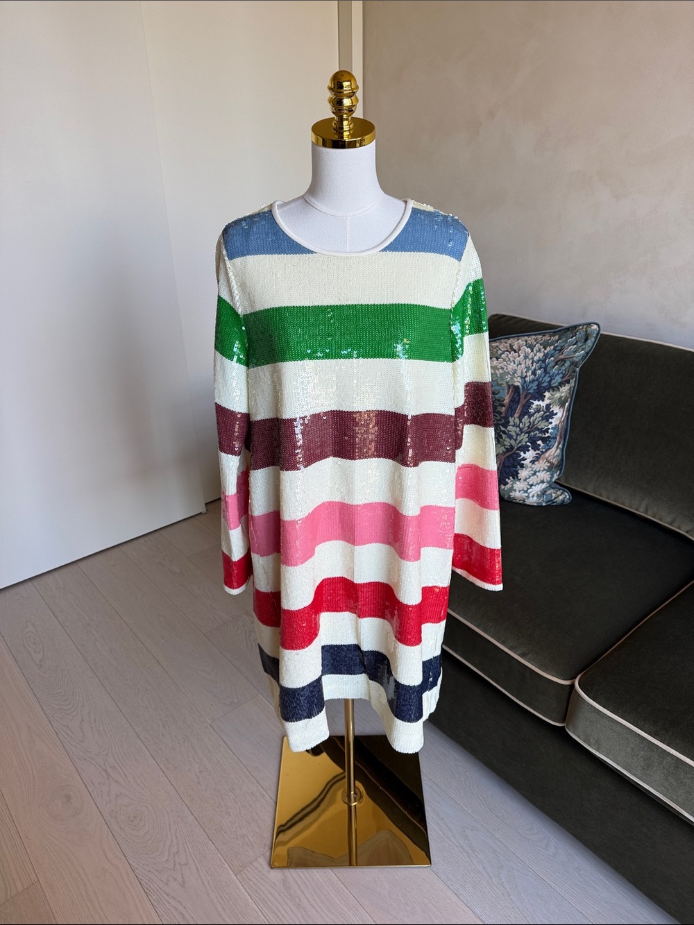 Kate Spade Adventure Stripe Sequin Shift Dress French Cream Multi Size 16 - Picture 2 of 14